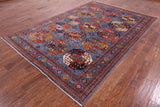Blue Turkmen Ersari Hand Knotted Wool Rug - 6' 7" X 9' 7" - Golden Nile