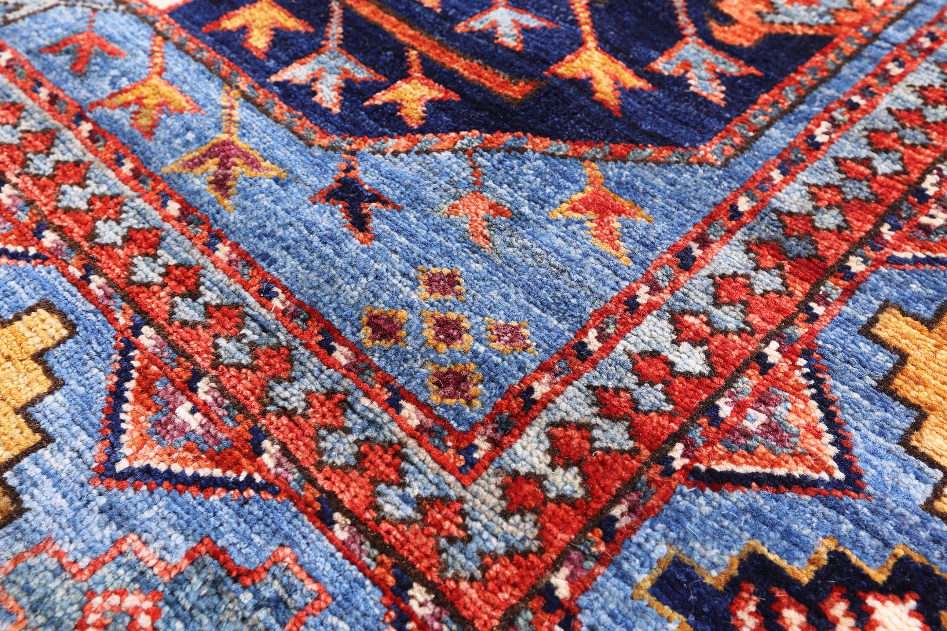 Blue Turkmen Ersari Hand Knotted Wool Rug - 6' 7" X 9' 7" - Golden Nile