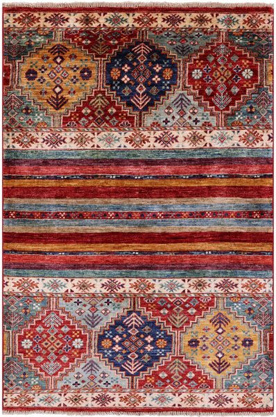 Khorjin Persian Gabbeh Hand Knotted Wool Rug - 3' 3" X 4' 10" - Golden Nile