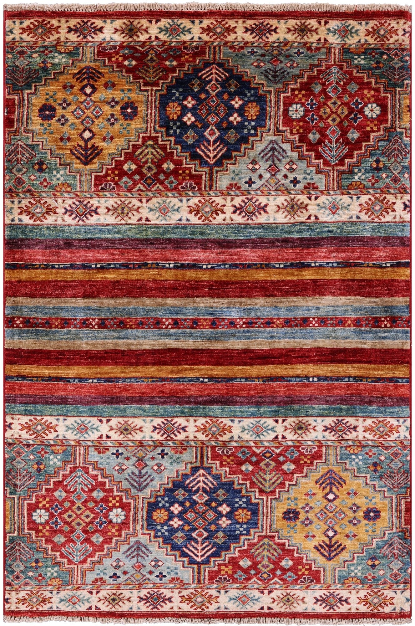 Khorjin Persian Gabbeh Hand Knotted Wool Rug - 3' 3" X 4' 10" - Golden Nile