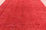 Red Full Pile Overdyed Hand Knotted Wool Rug - 9' 10" X 13' 8" - Golden Nile