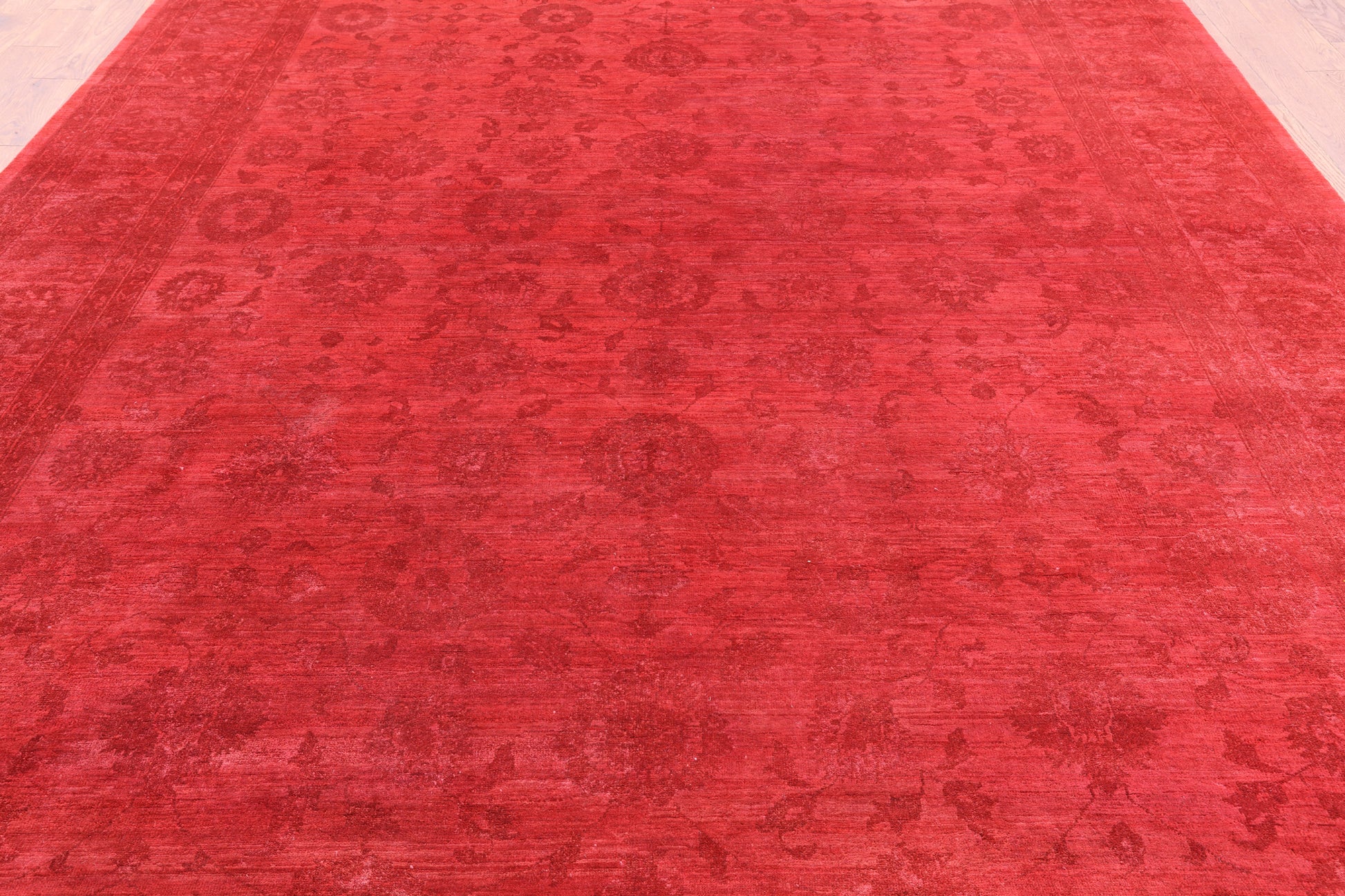 Red Full Pile Overdyed Hand Knotted Wool Rug - 9' 10" X 13' 8" - Golden Nile