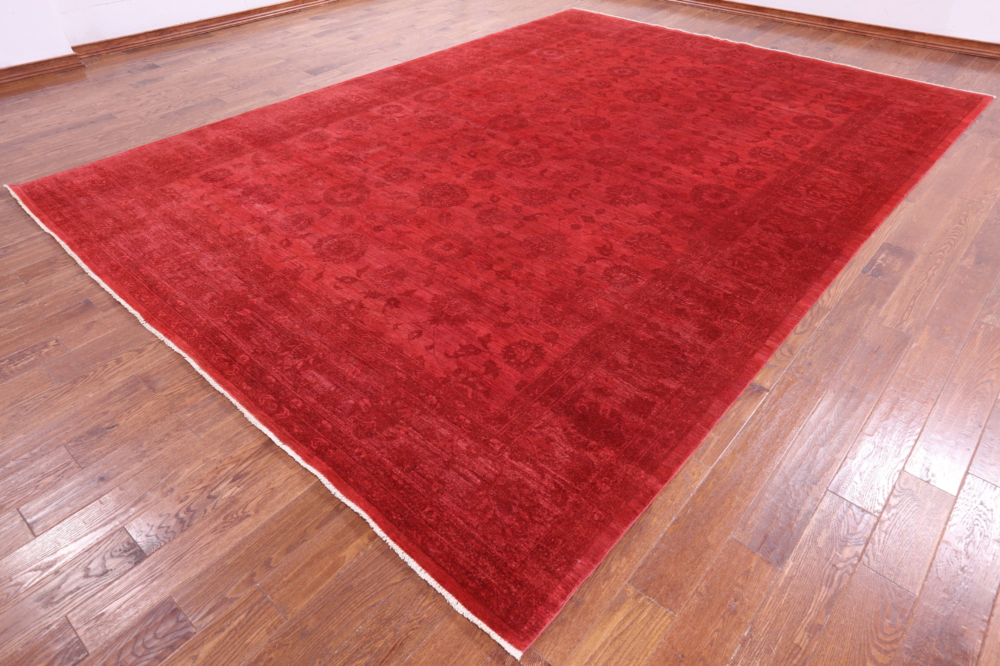 Red Full Pile Overdyed Hand Knotted Wool Rug - 9' 10" X 13' 8" - Golden Nile