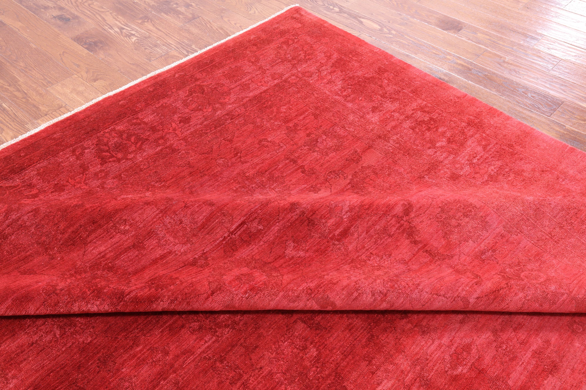 Red Full Pile Overdyed Hand Knotted Wool Rug - 9' 10" X 13' 8" - Golden Nile