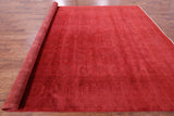 Red Full Pile Overdyed Hand Knotted Wool Rug - 9' 10" X 13' 8" - Golden Nile