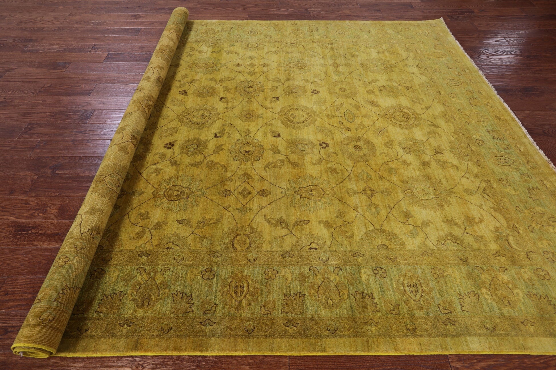 Gold Full Pile Overdyed Hand Knotted Wool Rug - 8' 0" X 9' 10" - Golden Nile