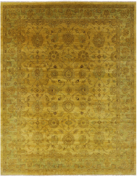 Gold Full Pile Overdyed Hand Knotted Wool Rug - 8' 0" X 9' 10" - Golden Nile