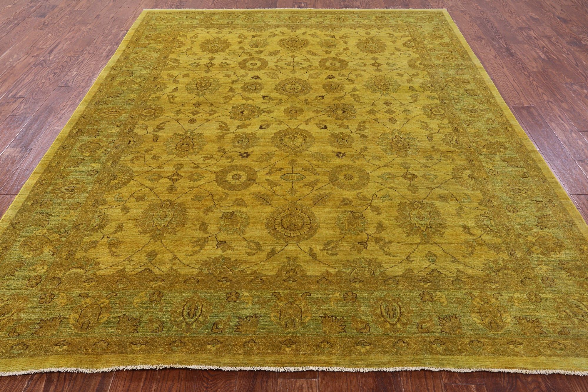 Gold Full Pile Overdyed Hand Knotted Wool Rug - 8' 0" X 9' 10" - Golden Nile