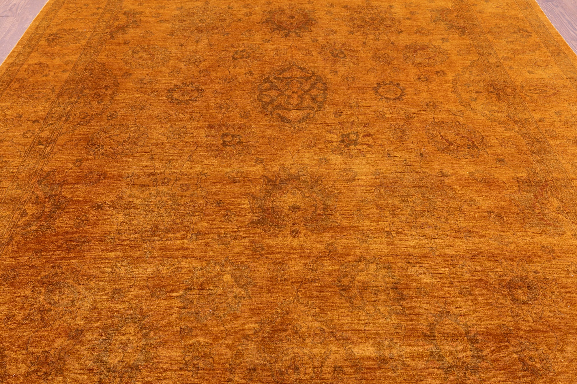 Orange Full Pile Overdyed Hand Knotted Wool Rug - 8' 10" X 11' 9" - Golden Nile