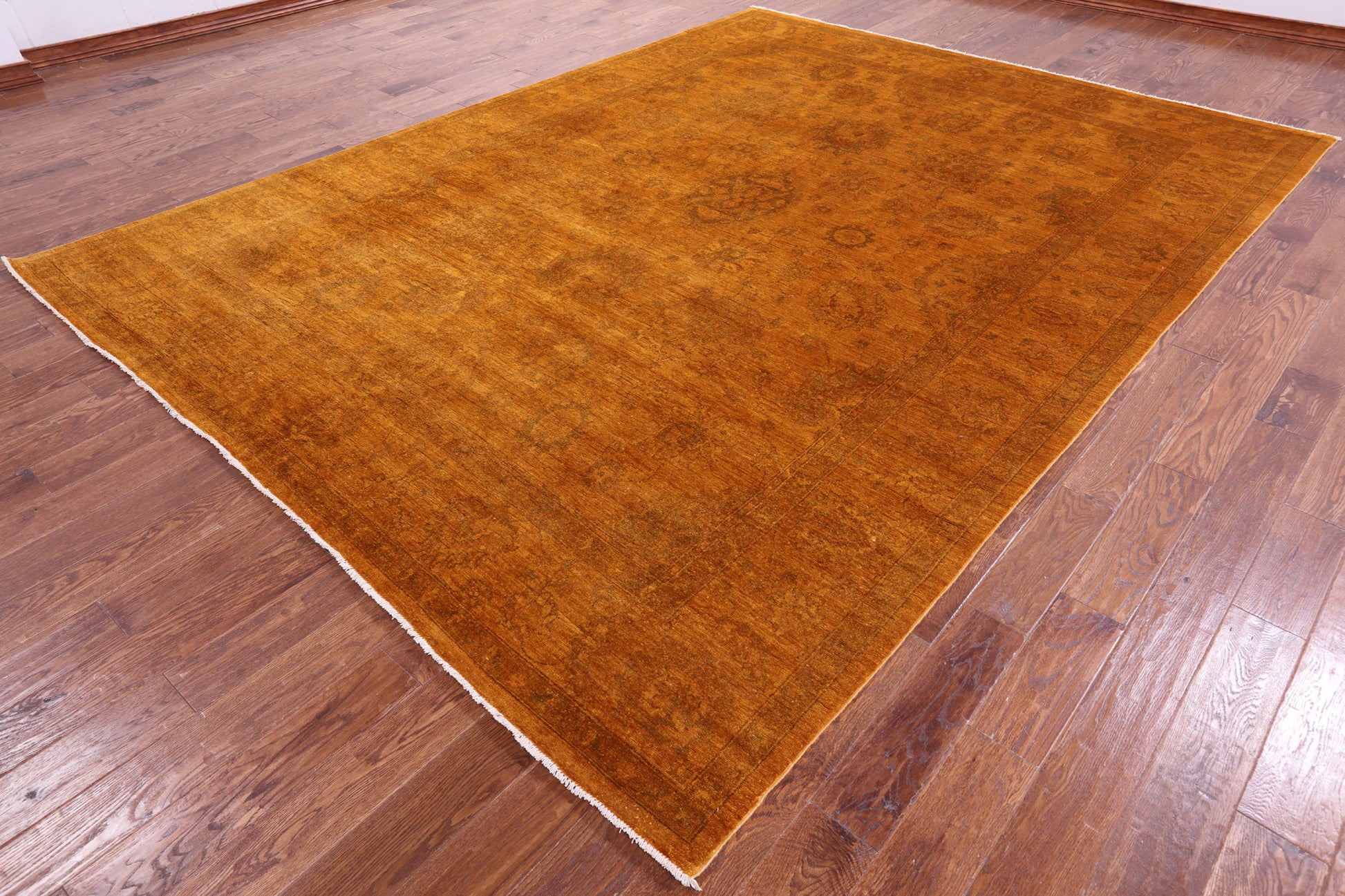 Orange Full Pile Overdyed Hand Knotted Wool Rug - 8' 10" X 11' 9" - Golden Nile