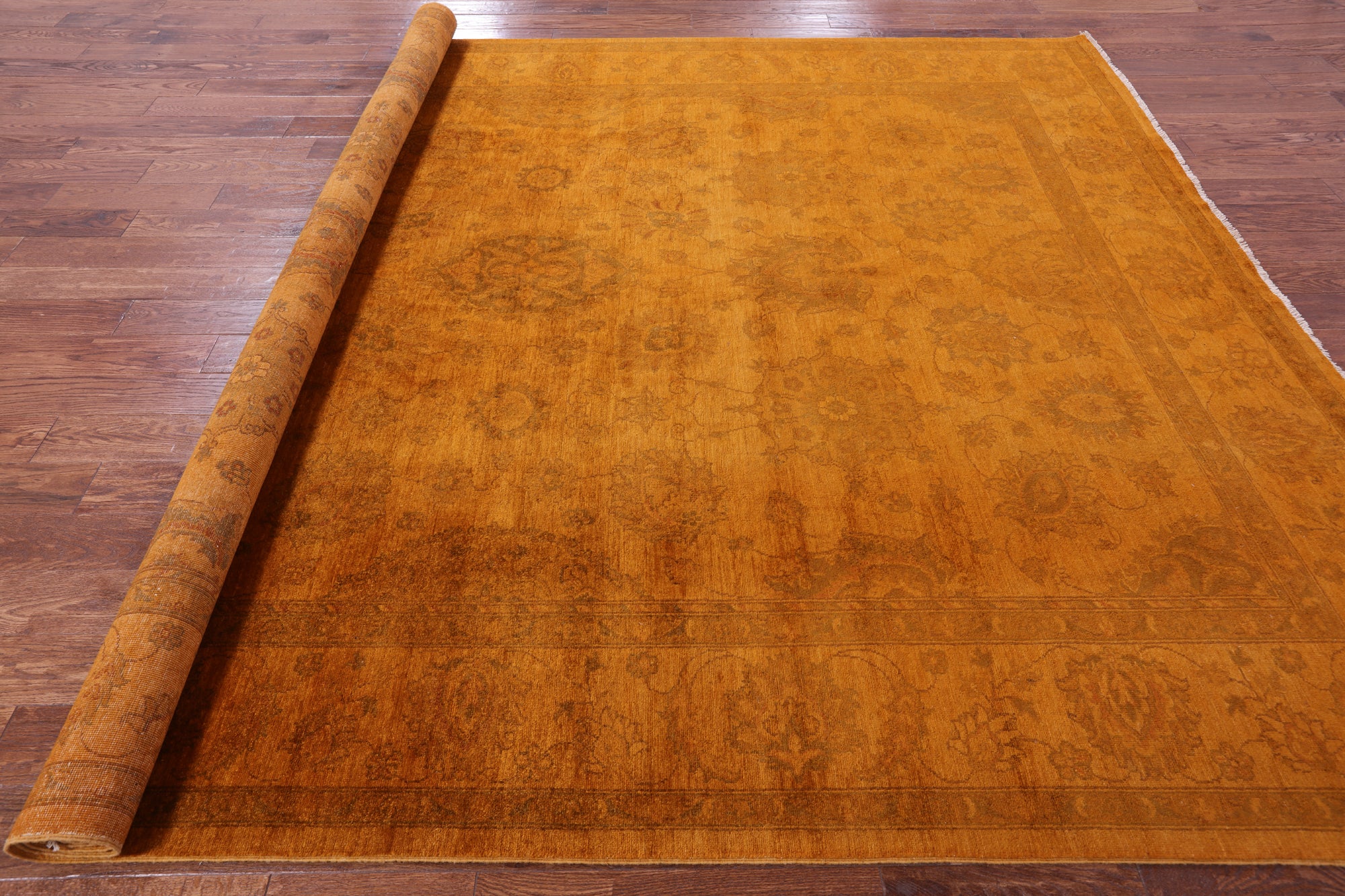 Orange Full Pile Overdyed Hand Knotted Wool Rug - 8' 10" X 11' 9" - Golden Nile