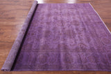 Purple Full Pile Overdyed Hand Knotted Wool Rug - 8' 2" X 9' 9" - Golden Nile