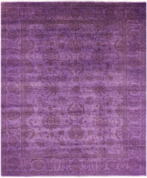 Purple Full Pile Overdyed Hand Knotted Wool Rug - 8' 2" X 9' 9" - Golden Nile