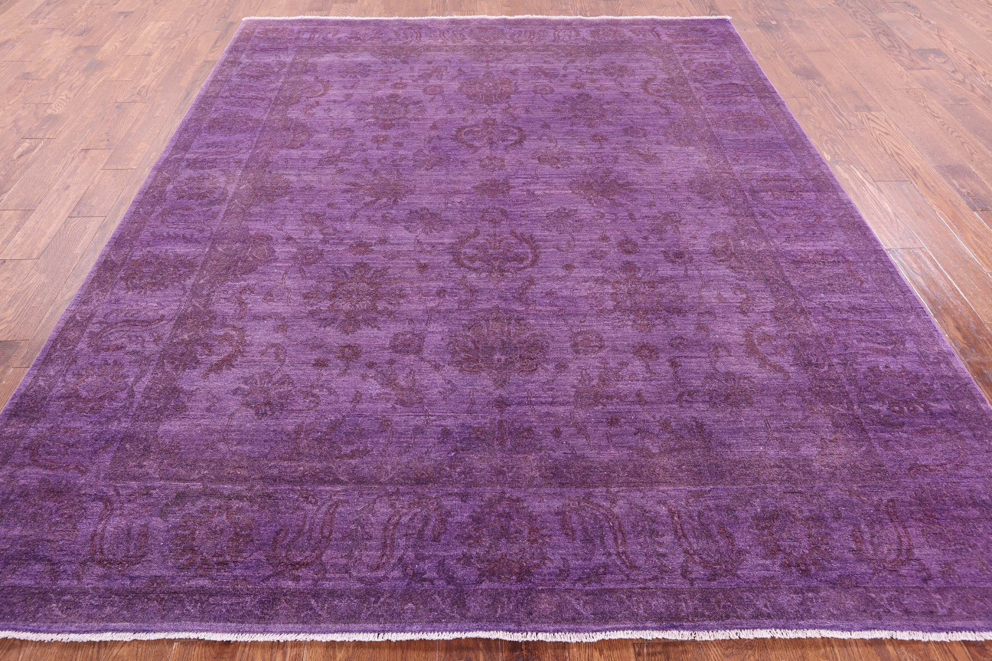 Purple Full Pile Overdyed Hand Knotted Wool Rug - 8' 2" X 9' 9" - Golden Nile