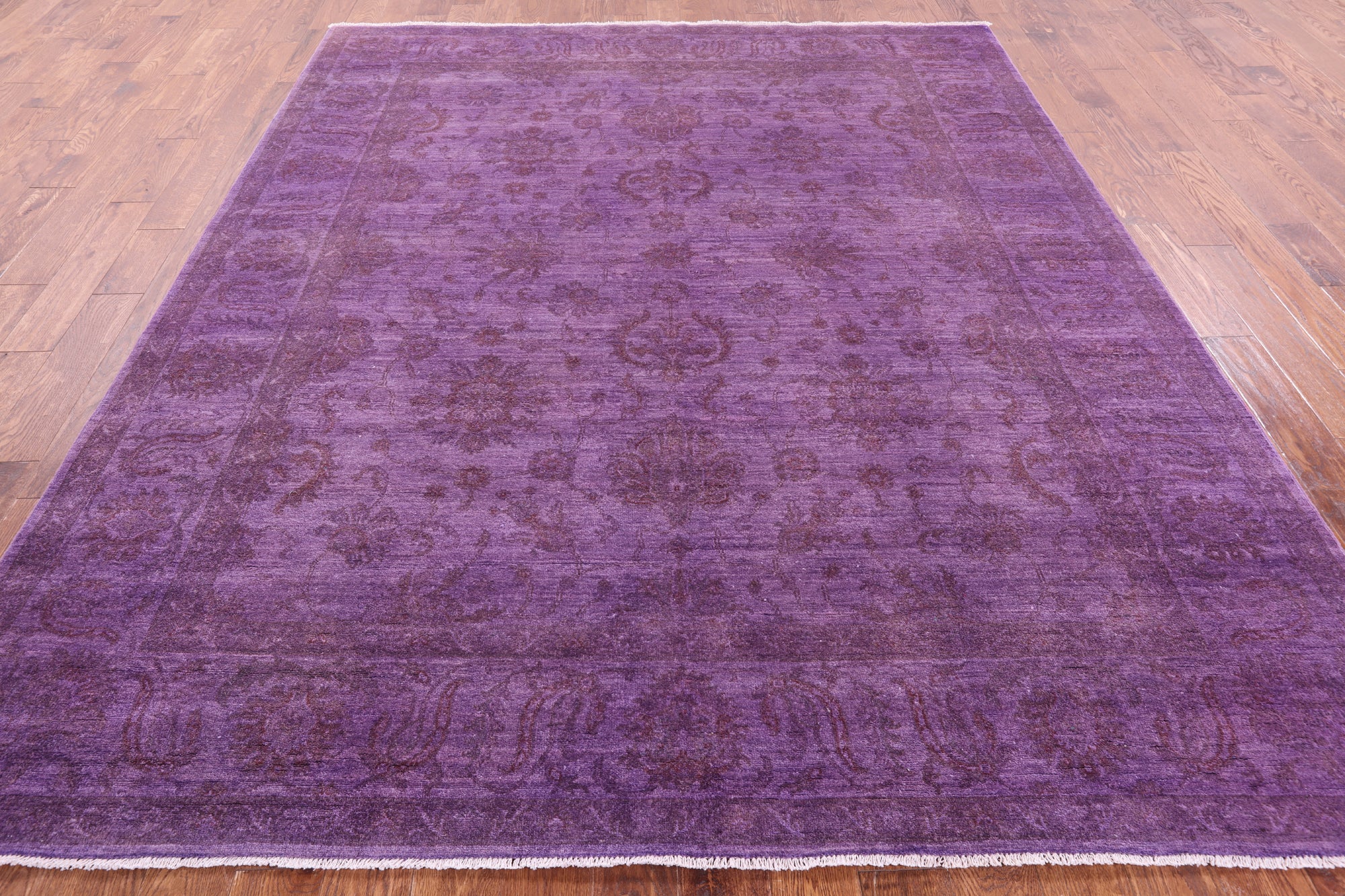 Purple Full Pile Overdyed Hand Knotted Wool Rug - 8' 2" X 9' 9" - Golden Nile