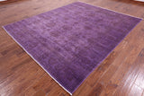 Purple Full Pile Overdyed Hand Knotted Wool Rug - 8' 2" X 9' 9" - Golden Nile