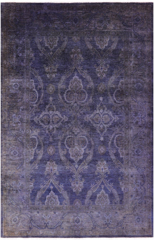 Purple Full Pile Overdyed Hand Knotted Wool Rug - 5' 11