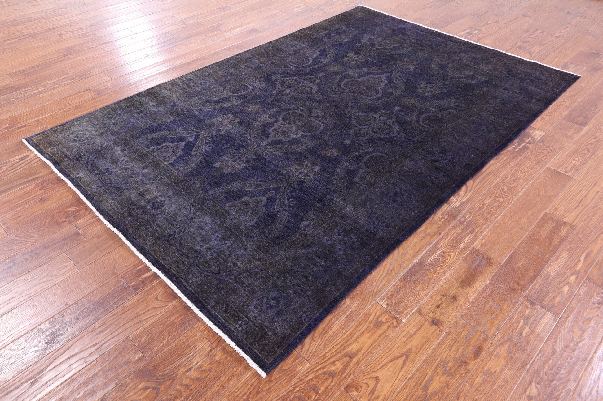 Purple Full Pile Overdyed Hand Knotted Wool Rug - 5' 11" X 9' 0" - Golden Nile
