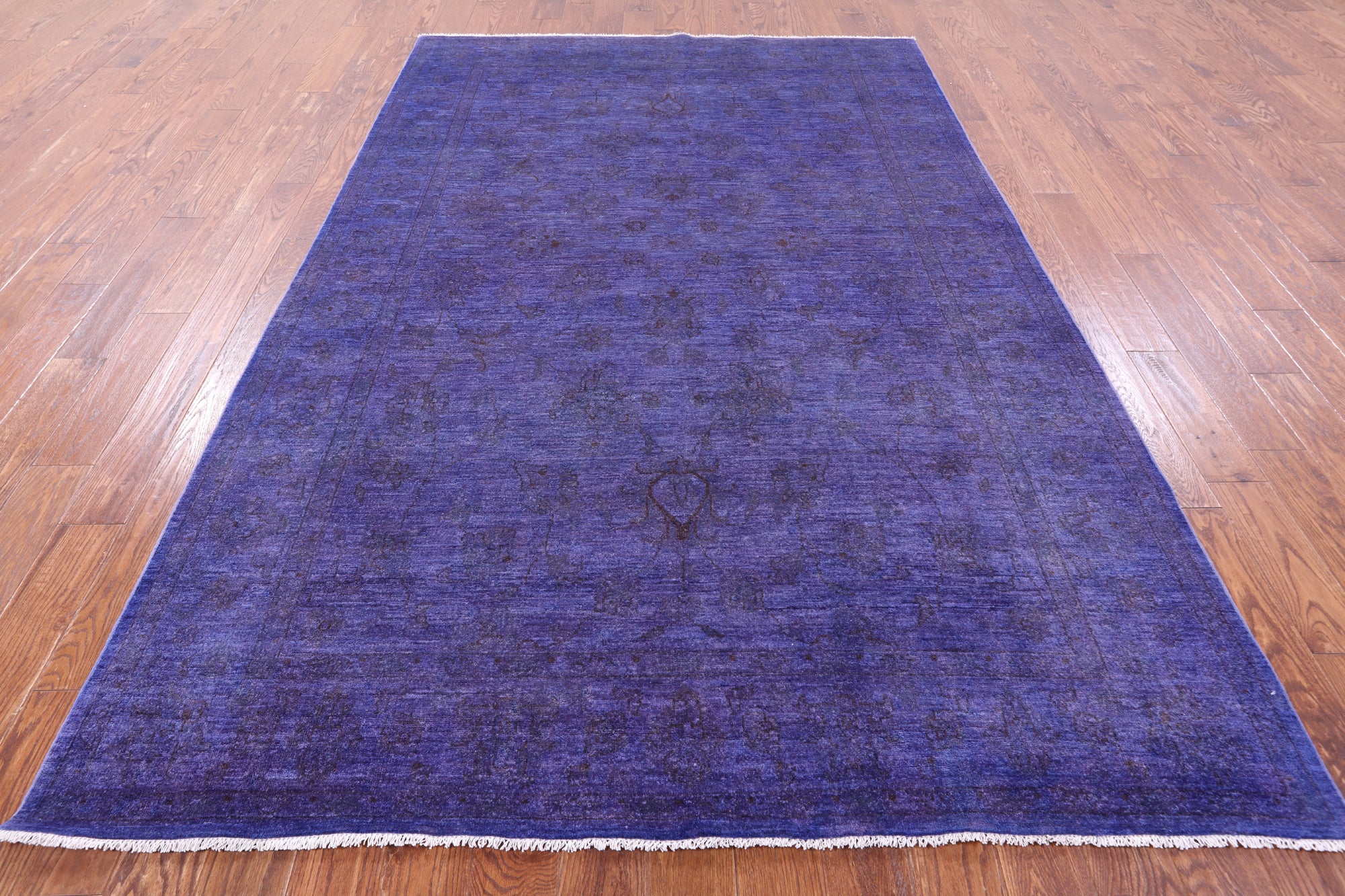 Purple Full Pile Overdyed Hand Knotted Wool Rug - 6' 6" X 10' 0" - Golden Nile