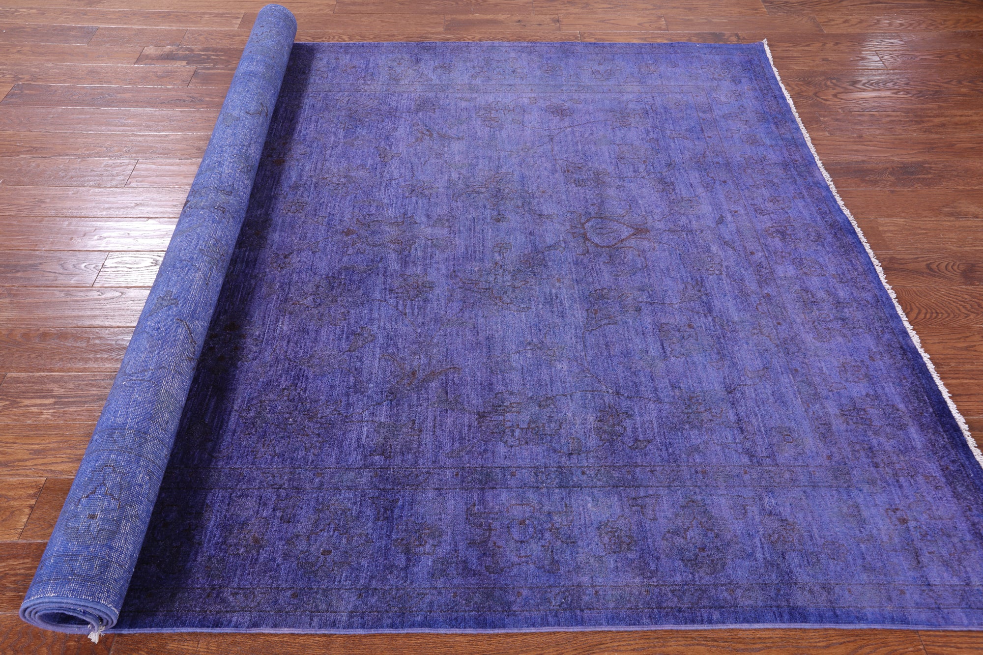Purple Full Pile Overdyed Hand Knotted Wool Rug - 6' 6" X 10' 0" - Golden Nile