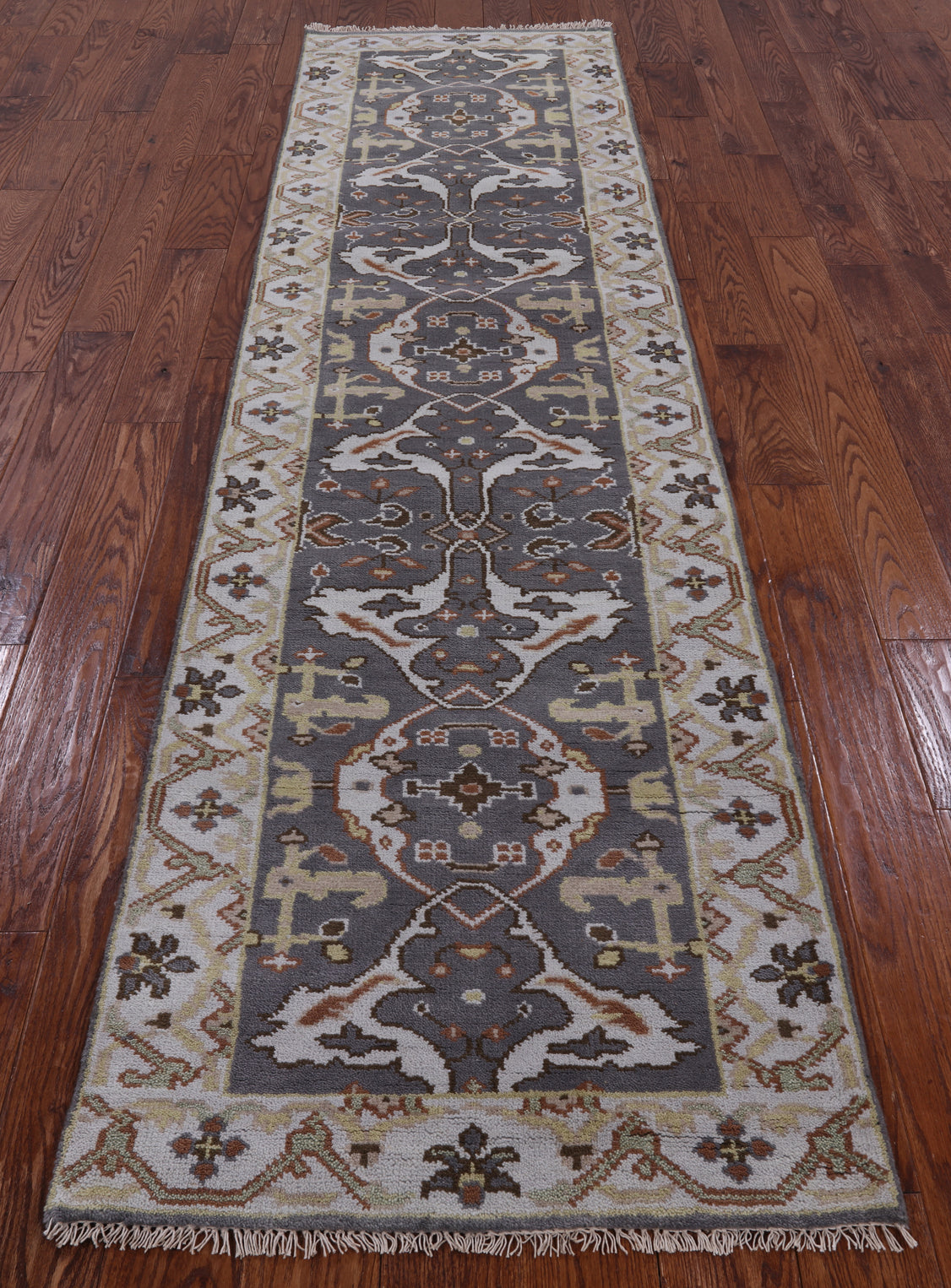 Grey Turkish Oushak Hand Knotted Wool Runner Rug - 2' 7" X 10' 0" - Golden Nile