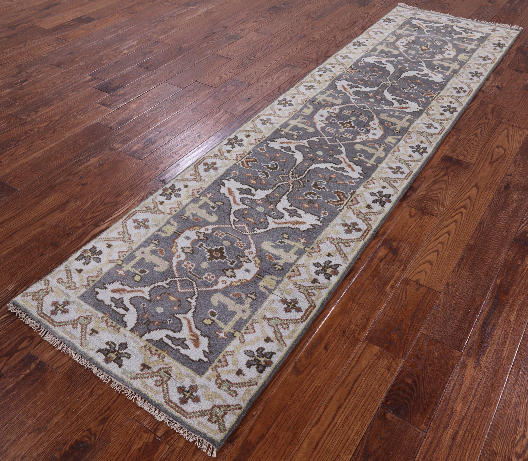Grey Turkish Oushak Hand Knotted Wool Runner Rug - 2' 7" X 10' 0" - Golden Nile