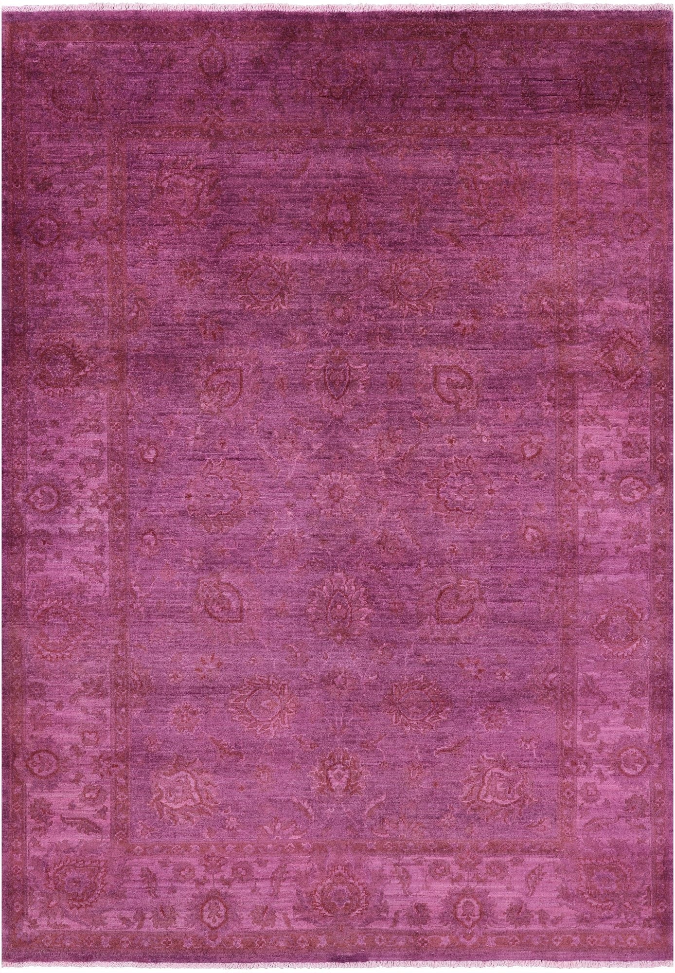 Pink Full Pile Overdyed Hand Knotted Wool Rug - 5' 5" X 7' 9" - Golden Nile