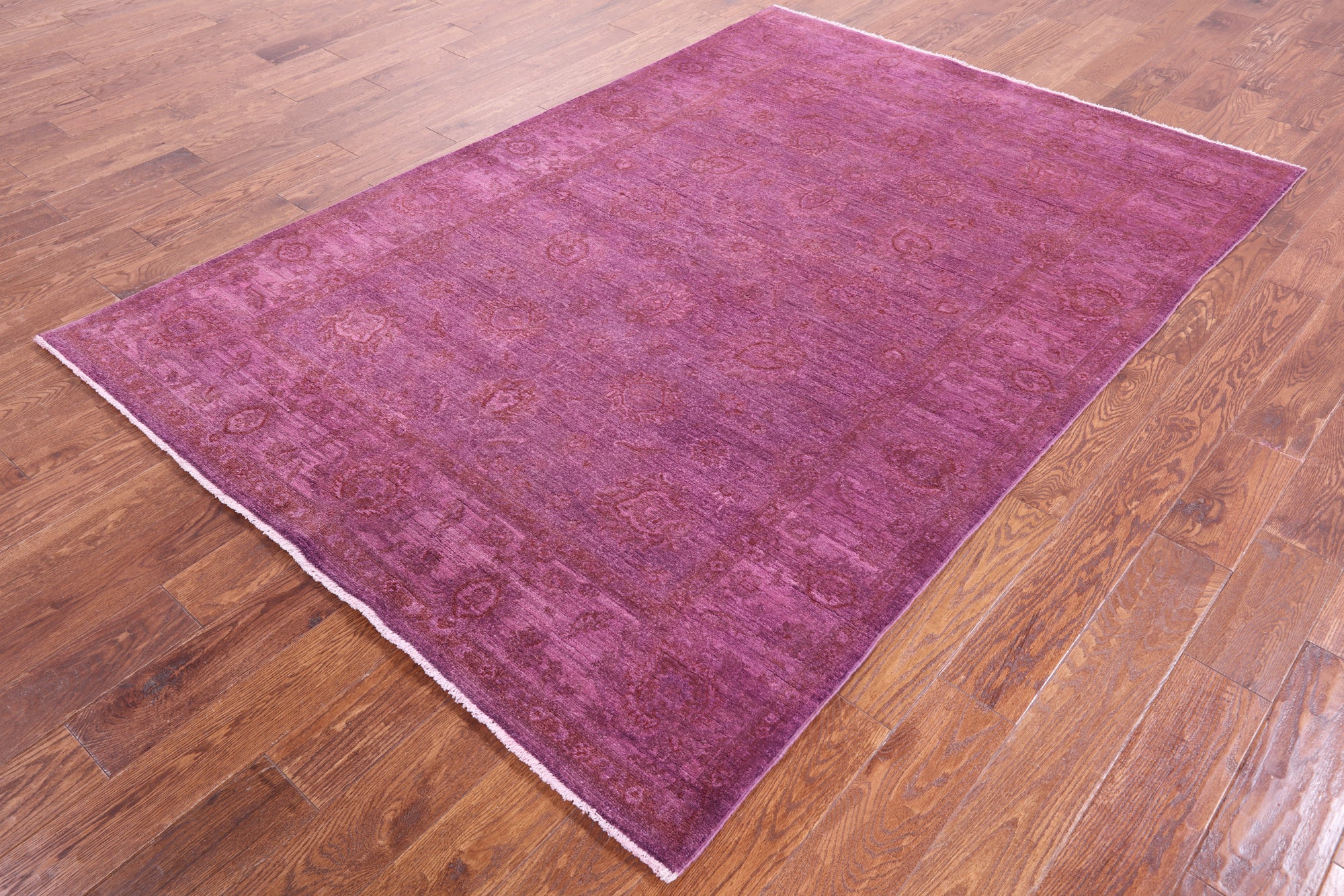 Pink Full Pile Overdyed Hand Knotted Wool Rug - 5' 5" X 7' 9" - Golden Nile