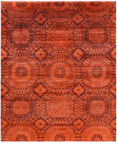Orange Mamluk Full Pile Overdyed Hand Knotted Wool Rug - 7' 11" X 9' 8" - Golden Nile