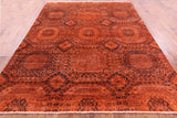 Orange Mamluk Full Pile Overdyed Hand Knotted Wool Rug - 7' 11" X 9' 8" - Golden Nile