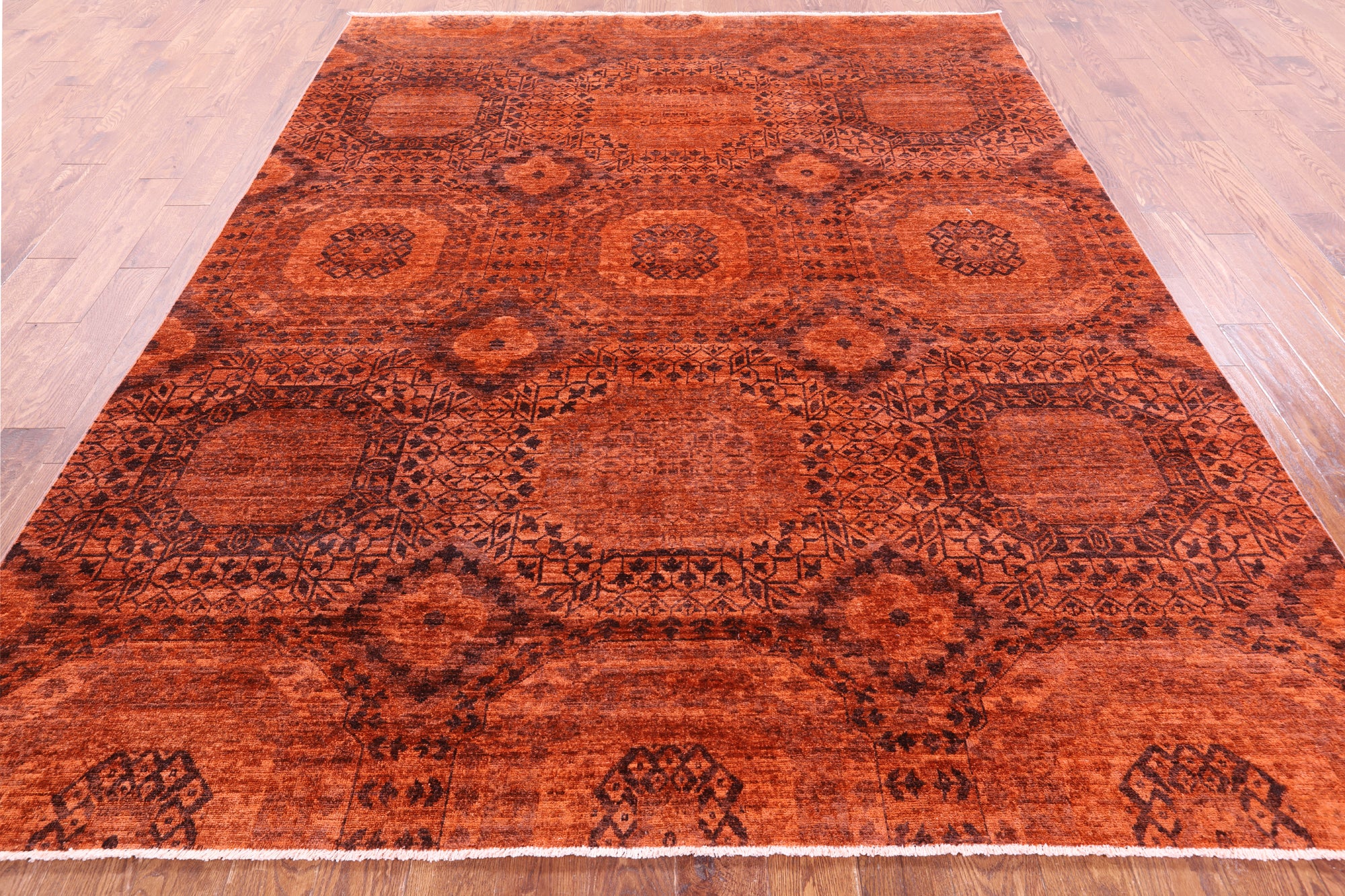Orange Mamluk Full Pile Overdyed Hand Knotted Wool Rug - 7' 11" X 9' 8" - Golden Nile