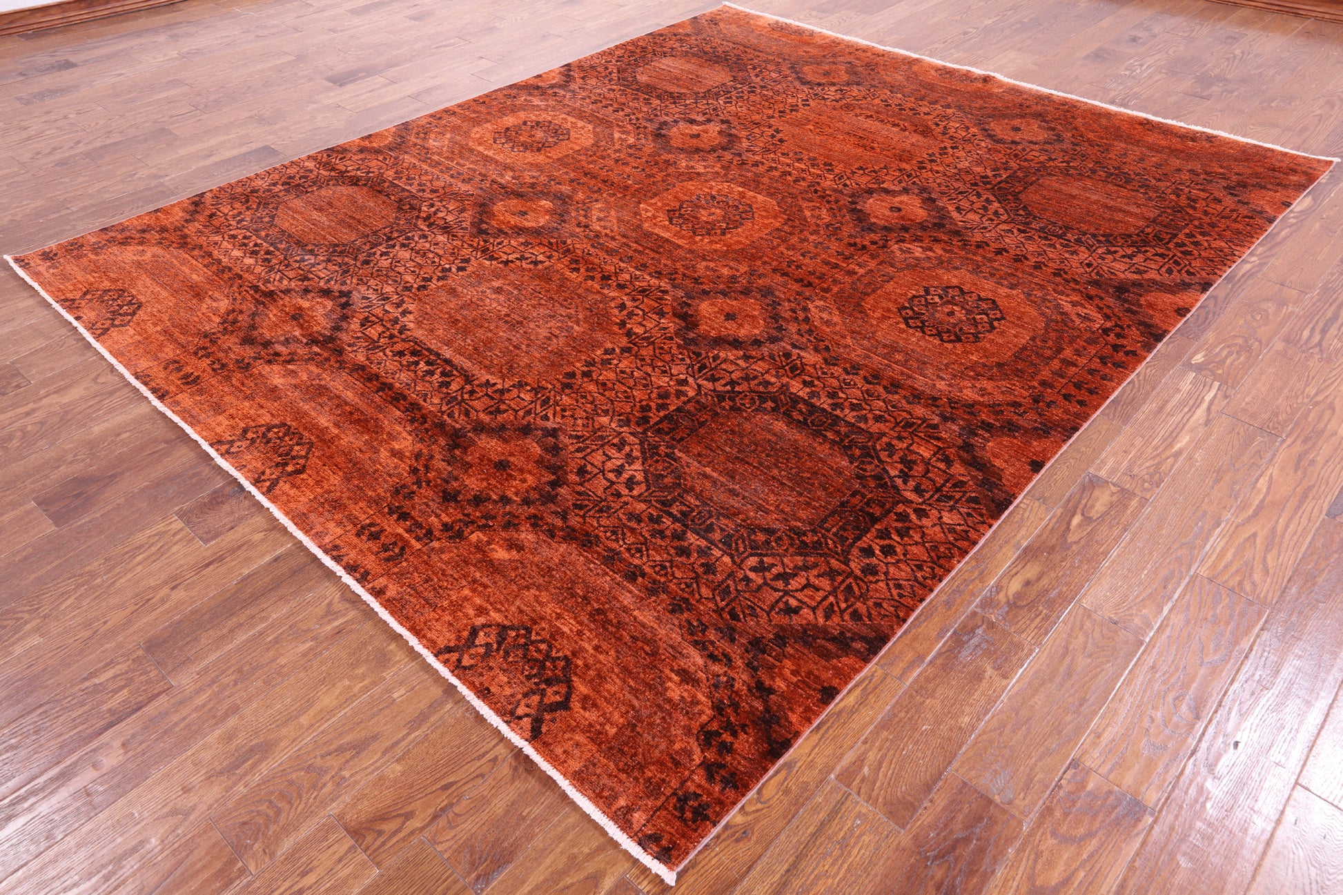 Orange Mamluk Full Pile Overdyed Hand Knotted Wool Rug - 7' 11" X 9' 8" - Golden Nile