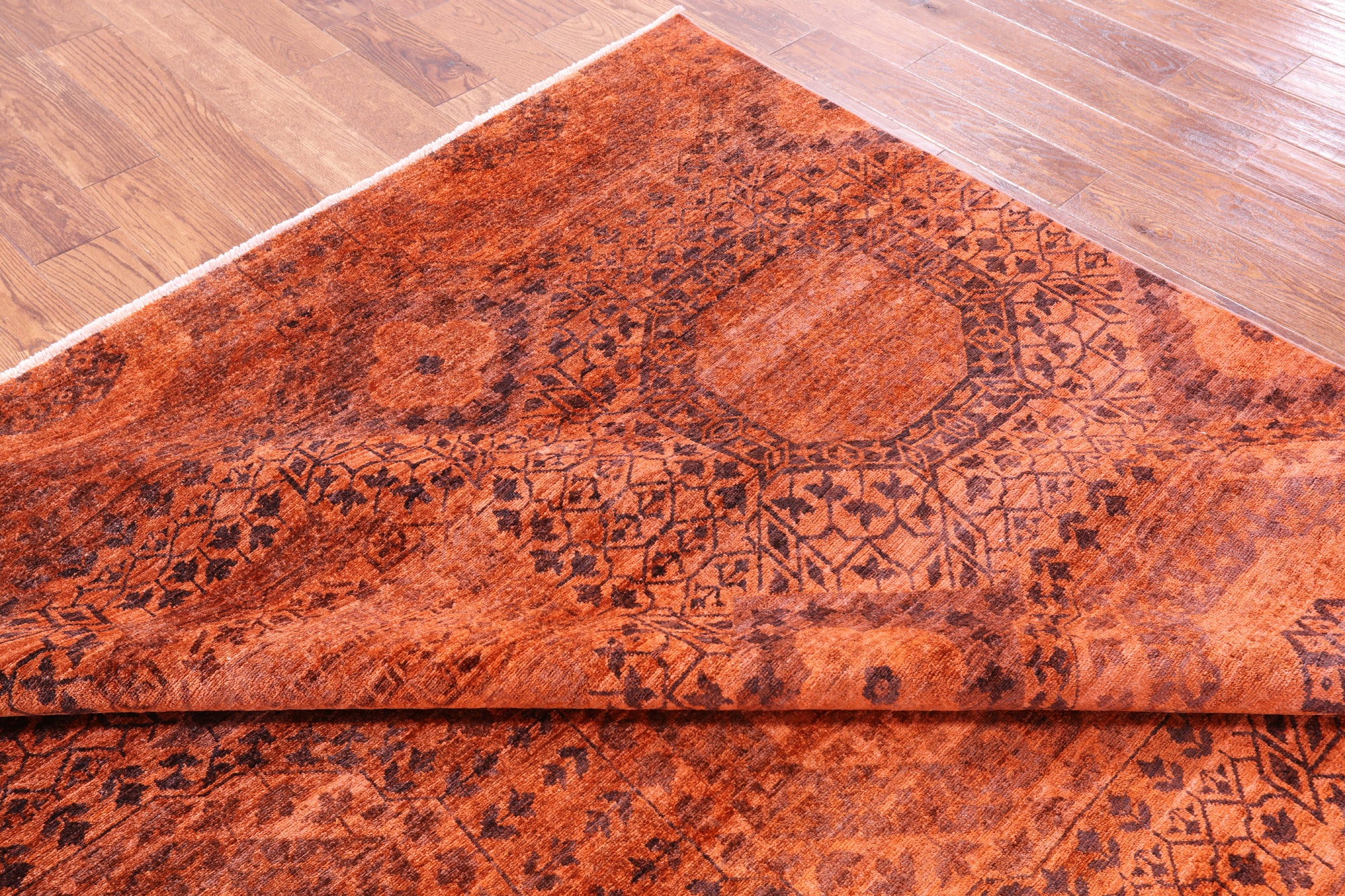 Orange Mamluk Full Pile Overdyed Hand Knotted Wool Rug - 7' 11" X 9' 8" - Golden Nile