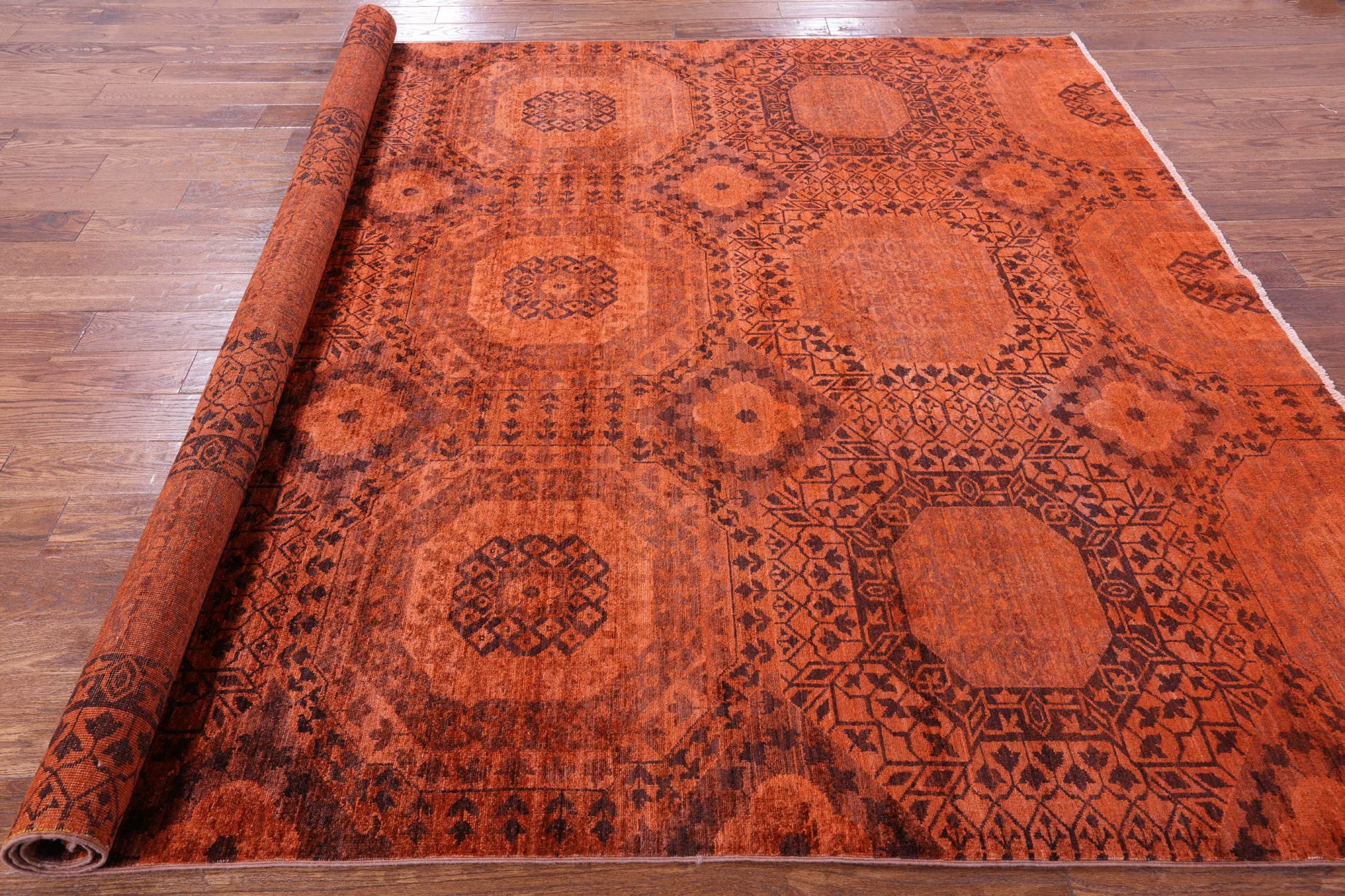 Orange Mamluk Full Pile Overdyed Hand Knotted Wool Rug - 7' 11" X 9' 8" - Golden Nile