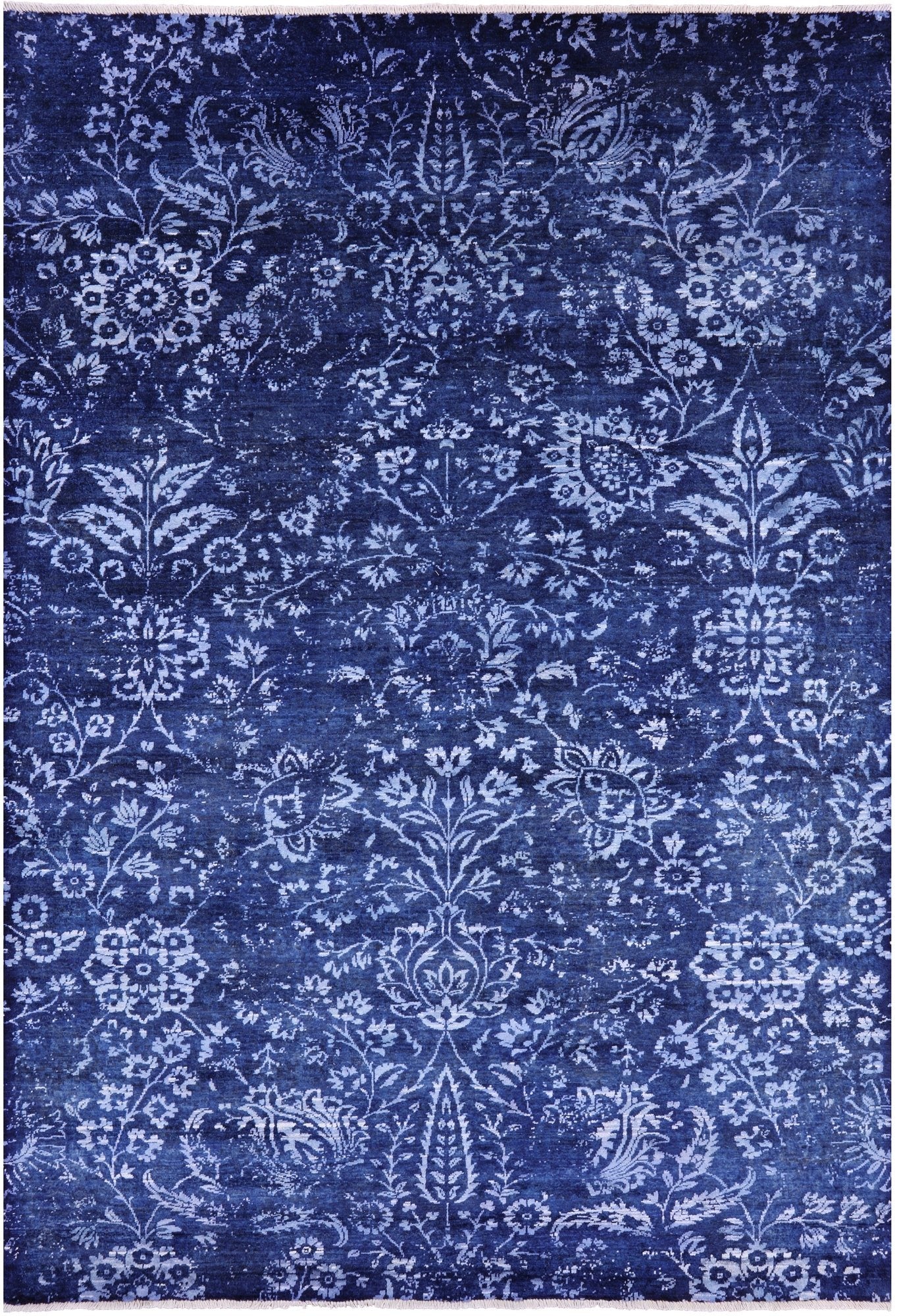 Blue Contemporary Hand Knotted Wool & Silk Rug - 6' 0" X 8' 9" - Golden Nile