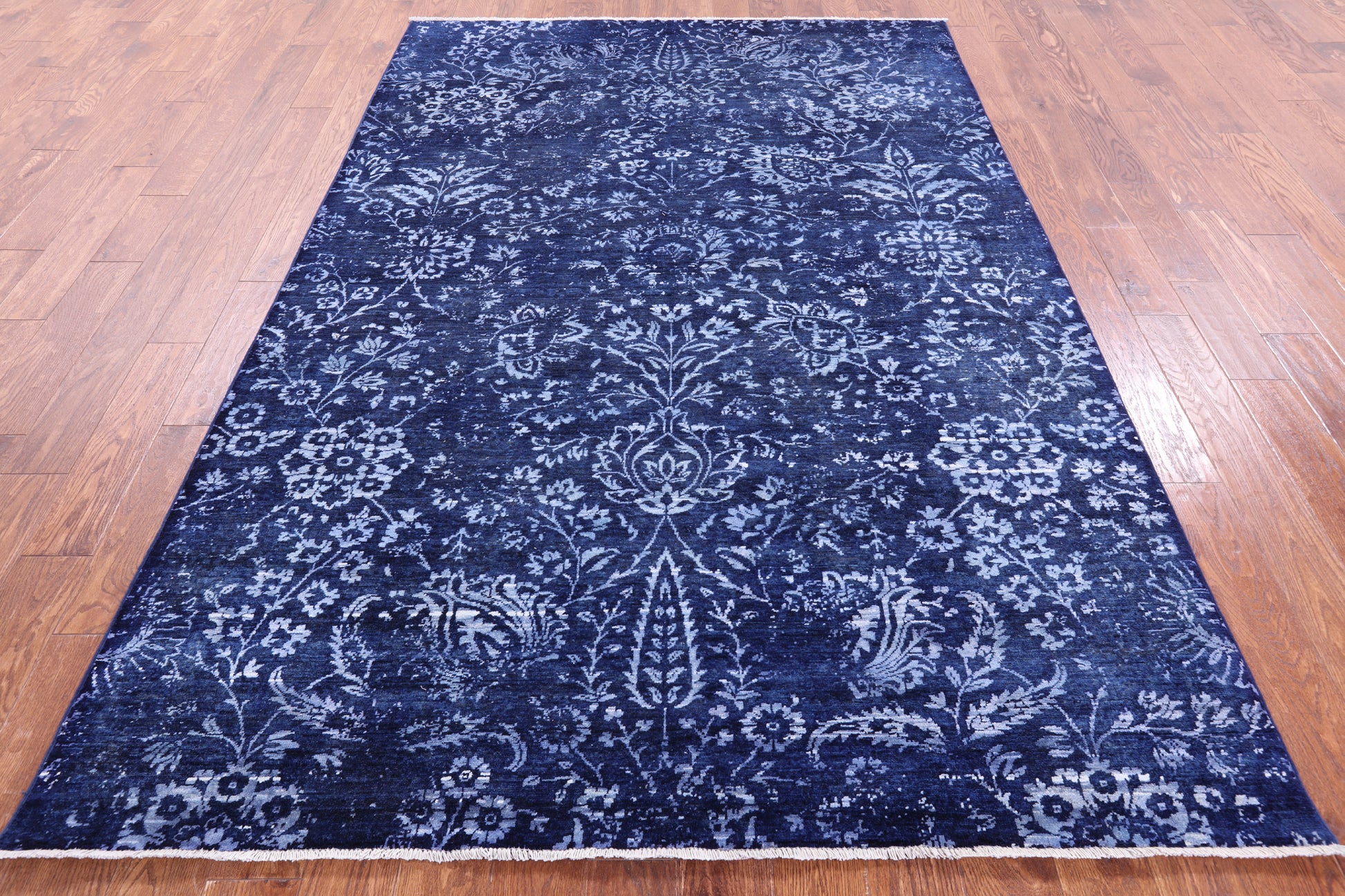 Blue Contemporary Hand Knotted Wool & Silk Rug - 6' 0" X 8' 9" - Golden Nile