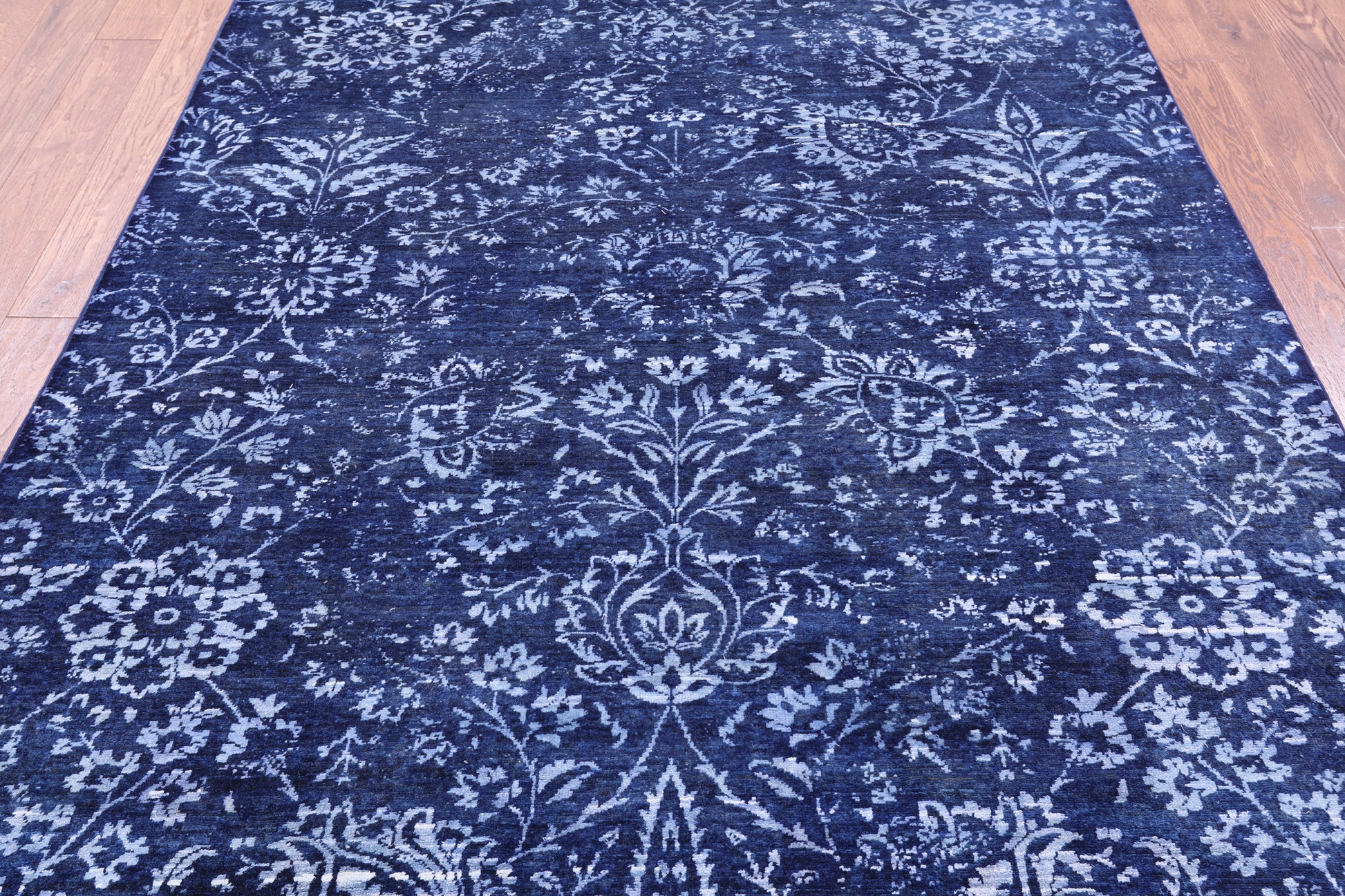 Blue Contemporary Hand Knotted Wool & Silk Rug - 6' 0" X 8' 9" - Golden Nile
