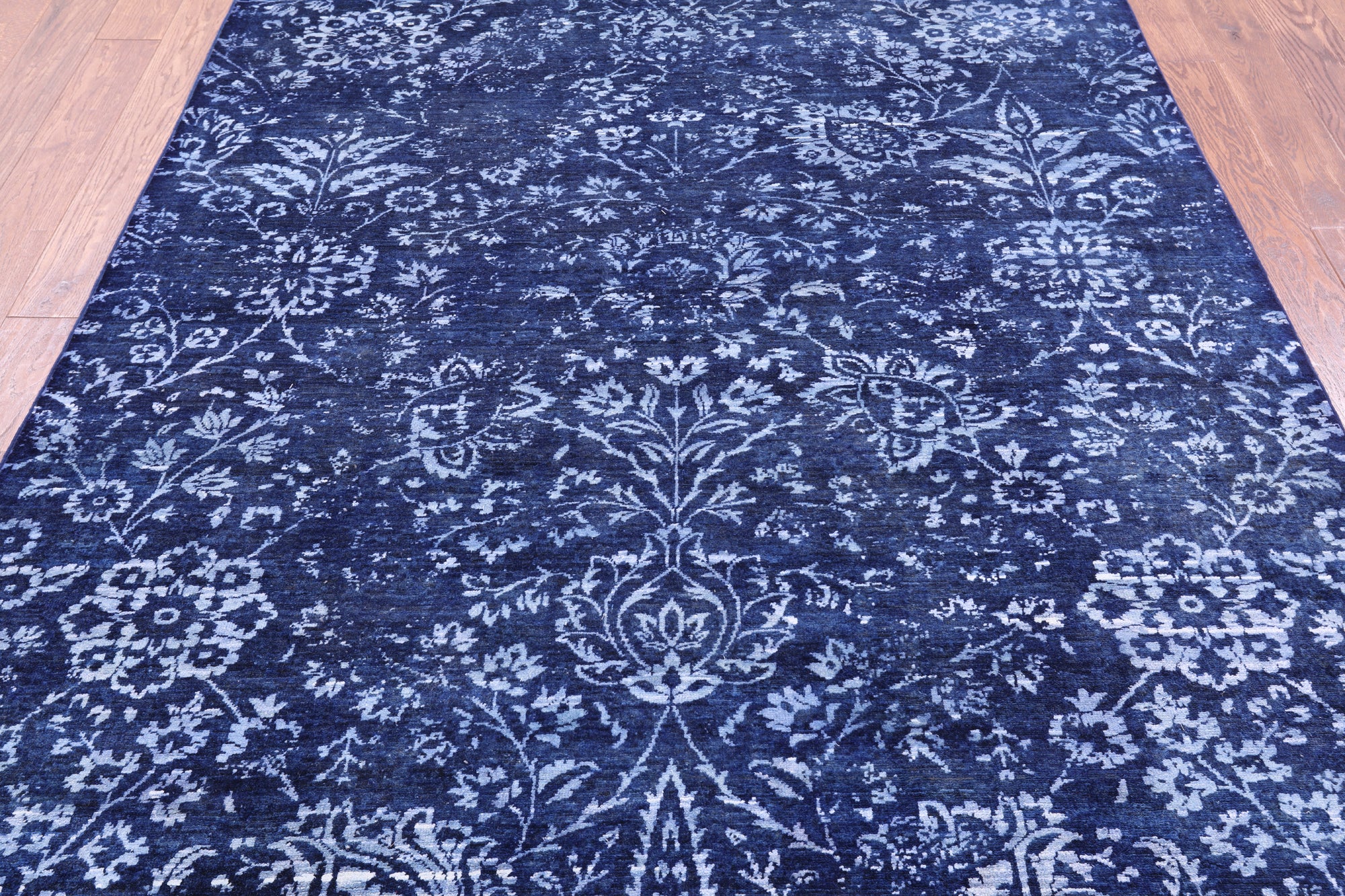 Blue Contemporary Hand Knotted Wool & Silk Rug - 6' 0" X 8' 9" - Golden Nile