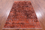 Orange Contemporary Hand Knotted Wool & Silk Rug - 4' 9" X 7' 8" - Golden Nile