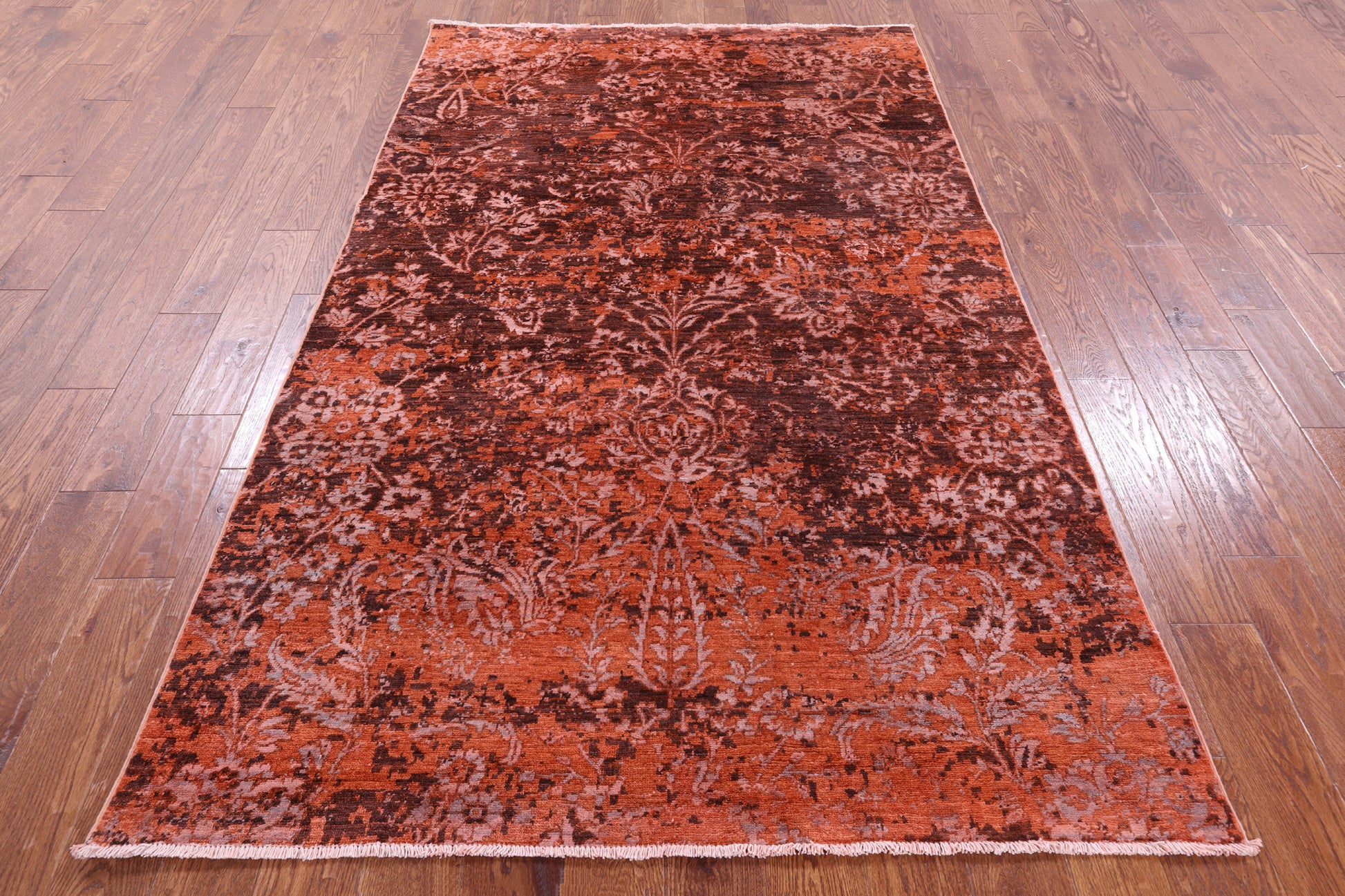 Orange Contemporary Hand Knotted Wool & Silk Rug - 4' 9" X 7' 8" - Golden Nile