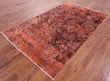 Orange Contemporary Hand Knotted Wool & Silk Rug - 4' 9" X 7' 8" - Golden Nile