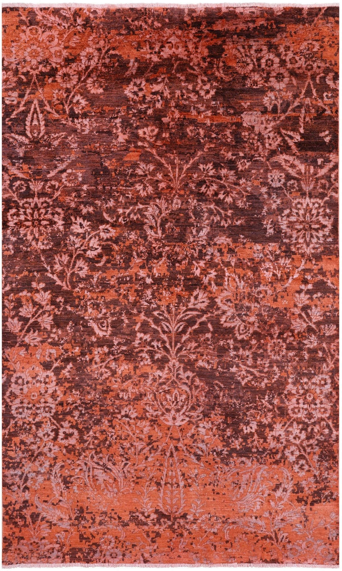 Orange Contemporary Hand Knotted Wool & Silk Rug - 4' 9" X 7' 8" - Golden Nile