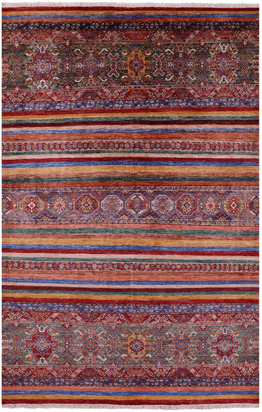 Khorjin Persian Gabbeh Hand Knotted Wool Rug - 5' 7" X 8' 6" - Golden Nile