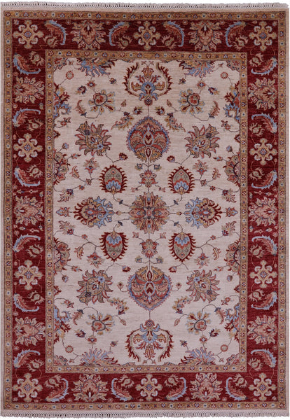 Ivory Persian Tabriz Hand Knotted Wool Rug - 5' 7" X 7' 8" - Golden Nile