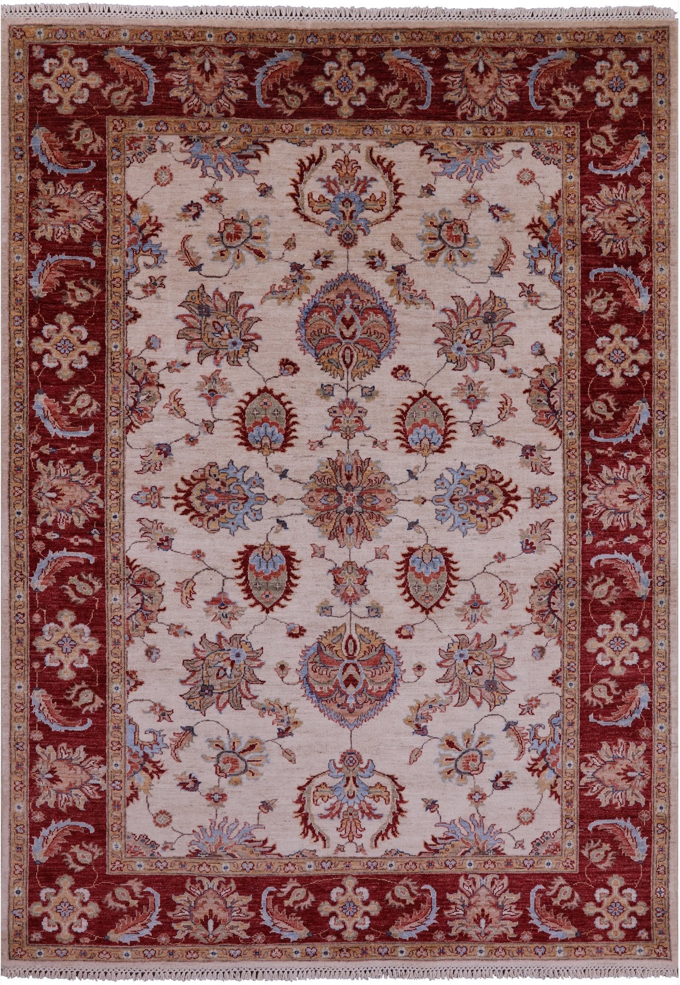 Ivory Persian Tabriz Hand Knotted Wool Rug - 5' 7" X 7' 8" - Golden Nile