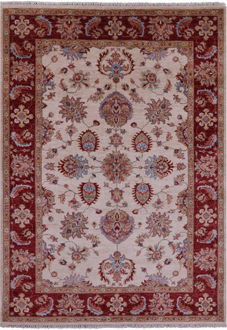 Ivory Persian Tabriz Hand Knotted Wool Rug - 5' 7
