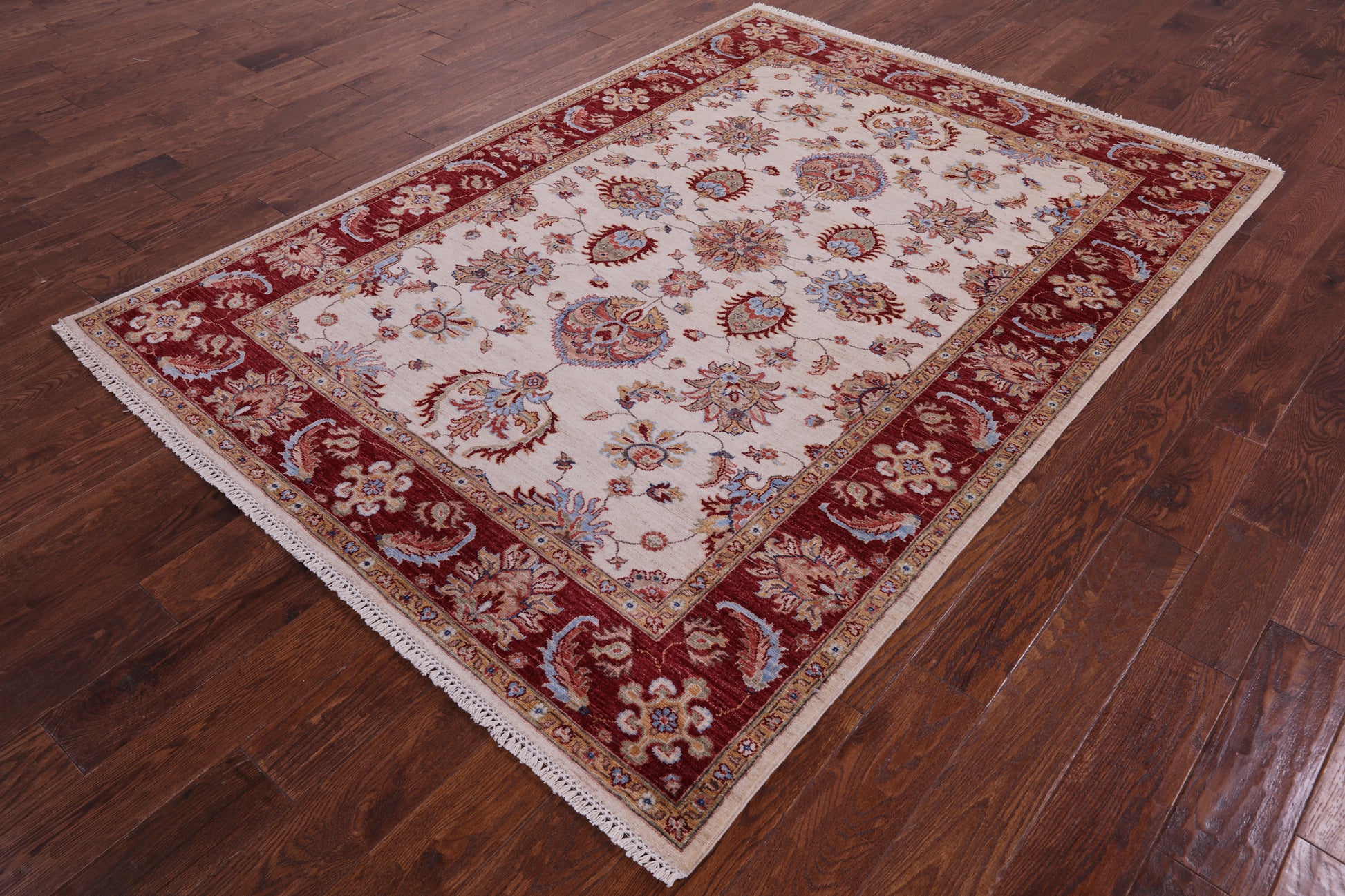 Ivory Persian Tabriz Hand Knotted Wool Rug - 5' 7" X 7' 8" - Golden Nile