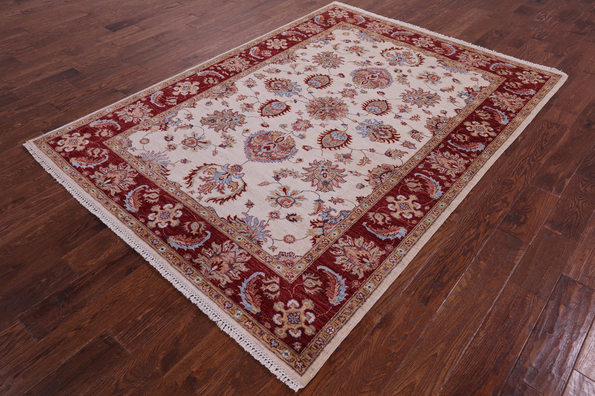 Ivory Persian Tabriz Hand Knotted Wool Rug - 5' 7" X 7' 8" - Golden Nile