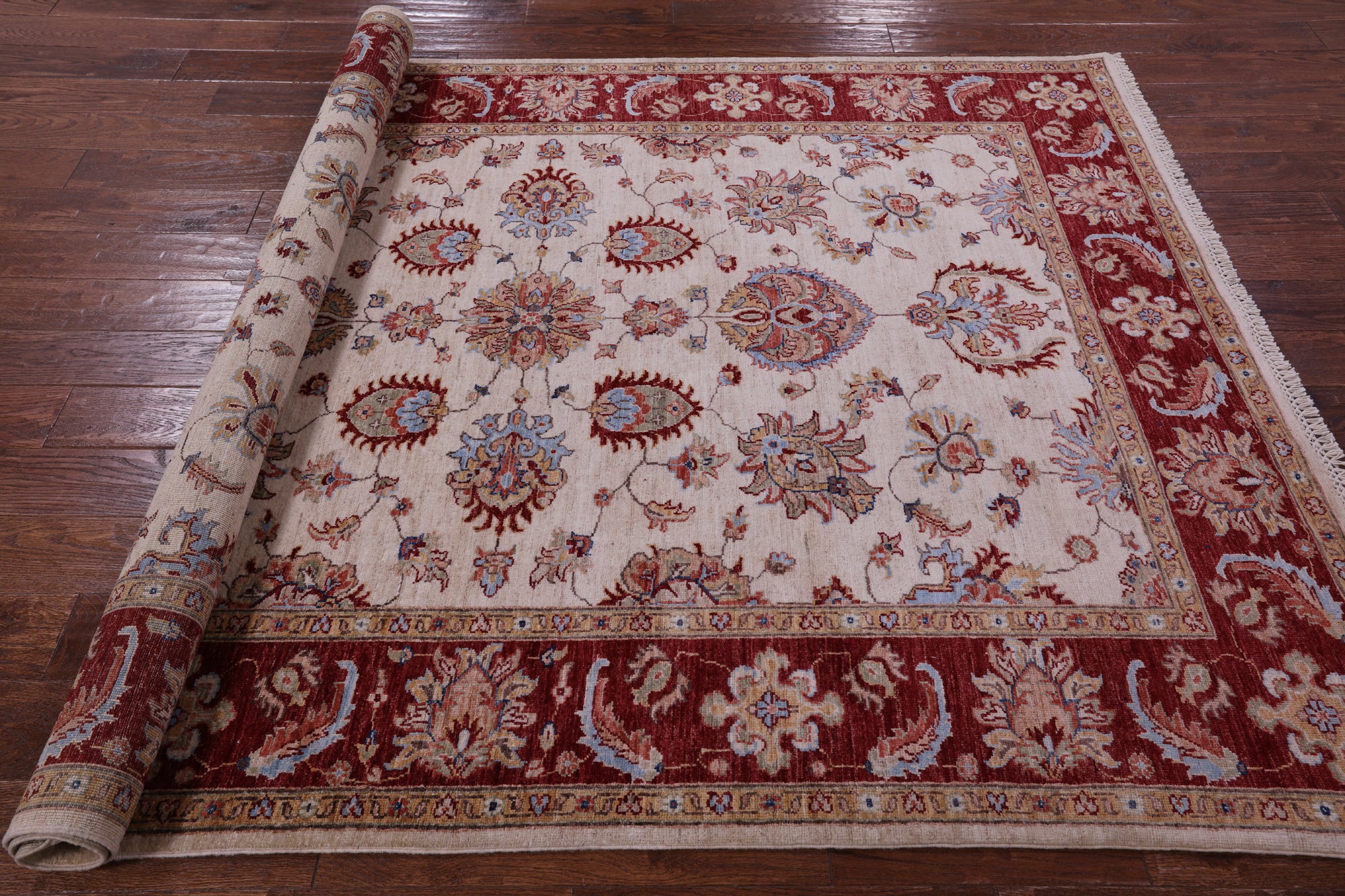 Ivory Persian Tabriz Hand Knotted Wool Rug - 5' 7" X 7' 8" - Golden Nile