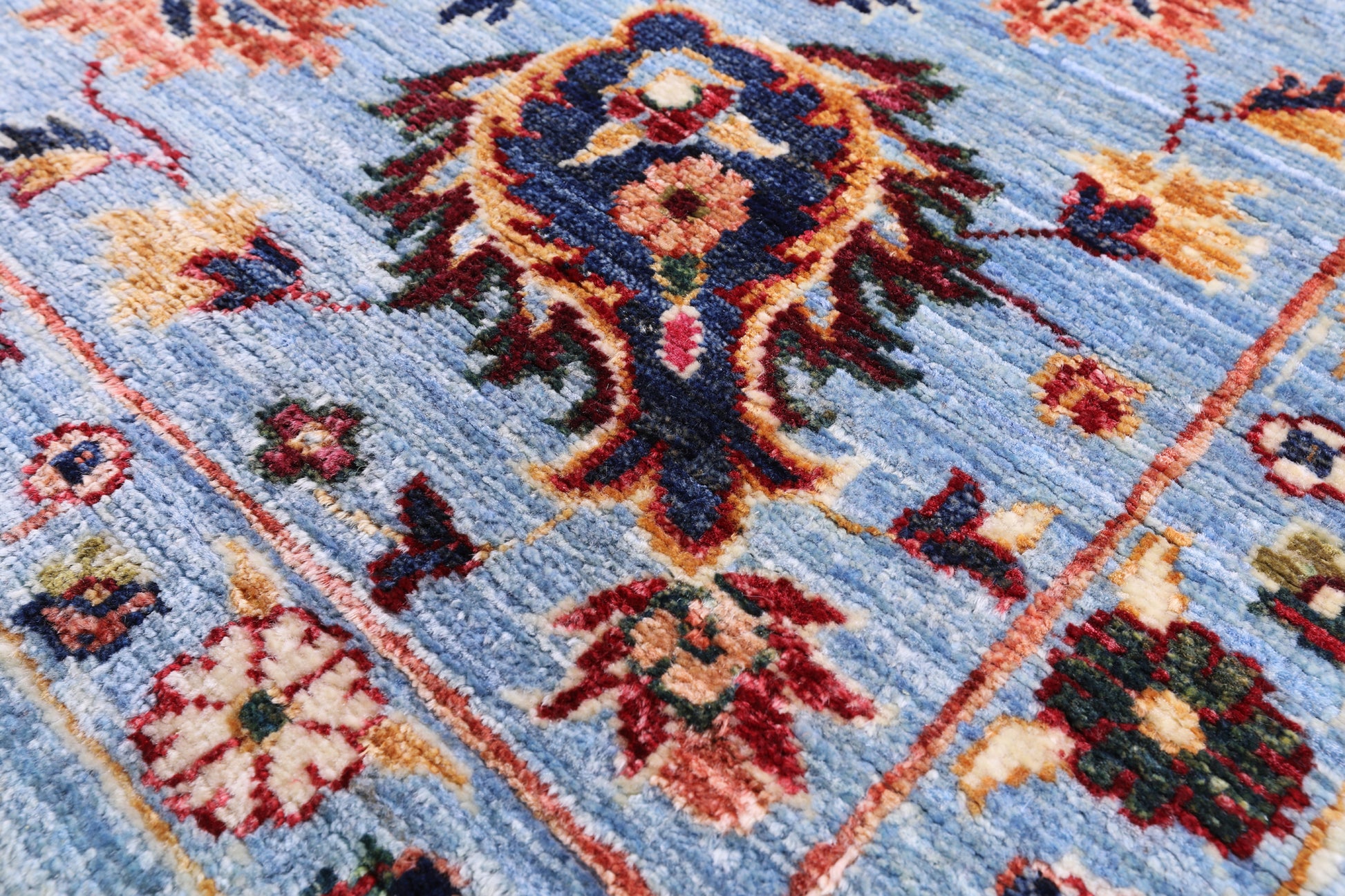 Blue Persian Ziegler Hand Knotted Wool Rug - 6' 10" X 9' 8" - Golden Nile